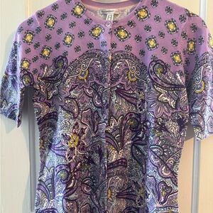 Isaac Mizrahi Purple and Yellow Paisley Short Sleeve Top